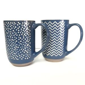 Laurie Gates Madrina 2 Piece 19 Ounce Stoneware Blue Wax Relief Technique Mugs